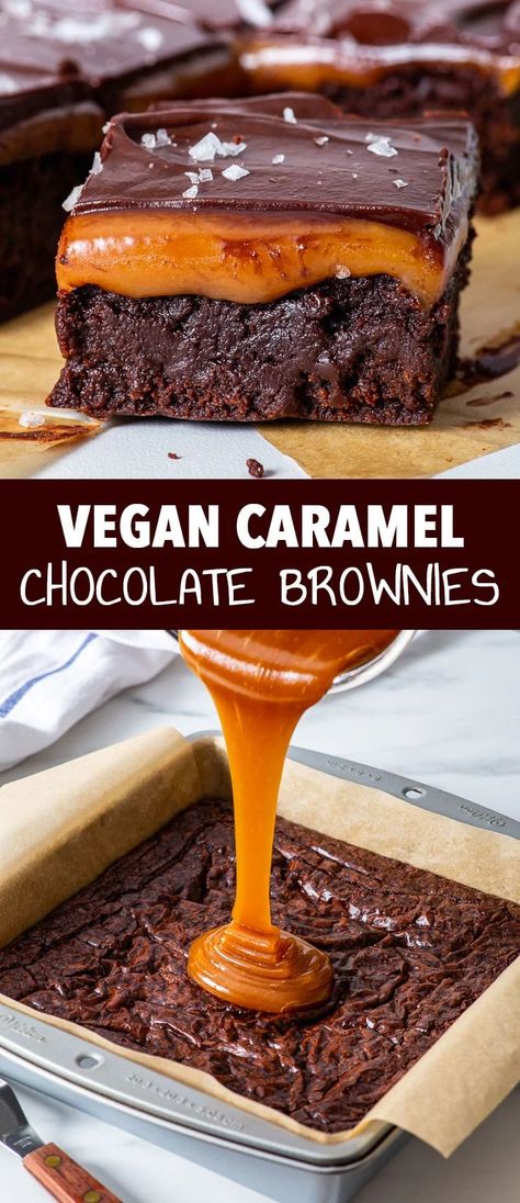 Brownies Dairy Free, Dairy Free Caramel, Loopy Whisk, Vegan Chocolate Ganache, Chocolate Caramel Brownies, Vegan Salted Caramel, Dairy Free Brownies, Chocolate And Caramel, Vegan Baking Recipes