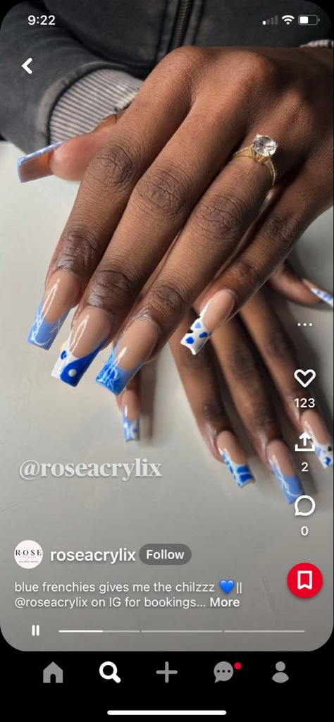 Nails Pink Design, Blue Tip Nails, Coffin Nails Pink, Blue Coffin Nails, Girly Acrylic, Girly Acrylic Nails, Inspired Nails, Nail Colours, Tip Nails