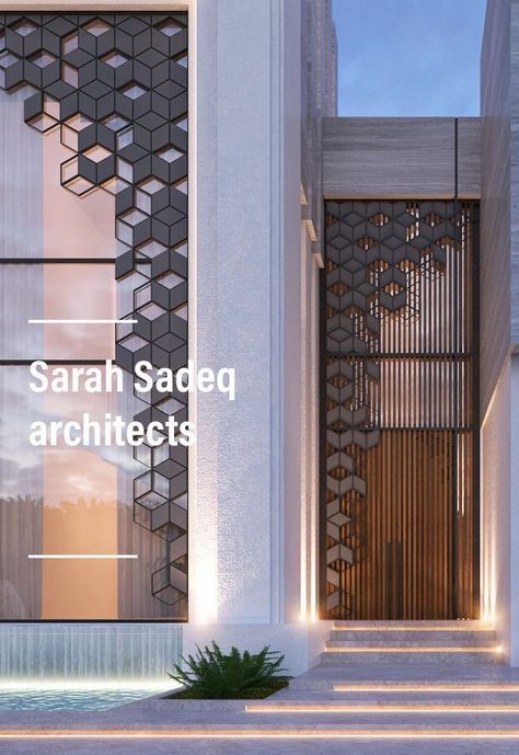 Sarah Sadeq, Sarah Sadeq Architects, Screen Partition, Jaali Design, 3d Cnc, Elevation Design, Entrance Design, House Front Design, Facade Architecture