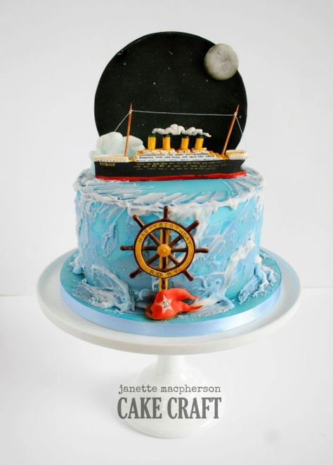 Titanic cake Titanic Cake, Name On Cake, Write Name On Cake, Birthday Cake Write Name, Boat Cake, Birthday Cake Writing, Ocean Cakes, Nautical Cake, Cake Writing