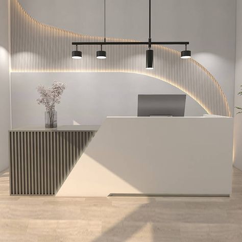 Brayden Studio® Braasch Rectangular Laminate Reception Desk with Filing Cabinet | Wayfair Medical Office Reception Desk, Laminate Showroom, Grey Reception Desk, Cabinet Laminate, Office Reception Area Design, Luxury Reception Desks, Laminate Reception Desk, Reception Area Design, Custom Reception Desk