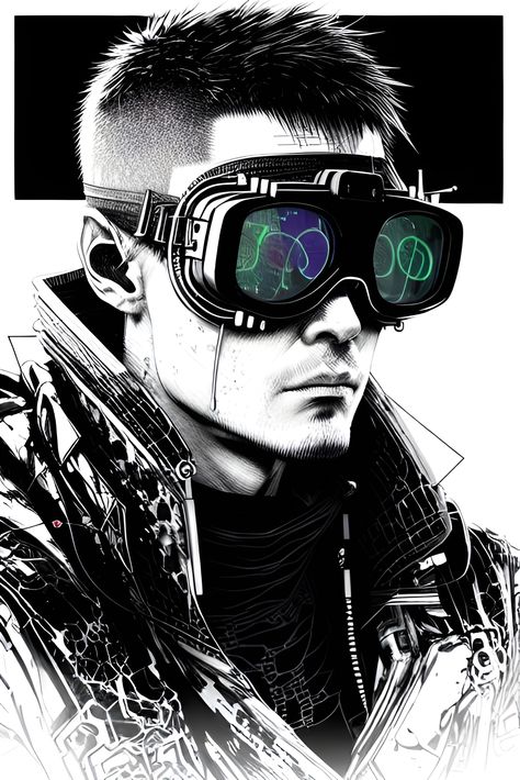 Cyberpunk Goggles, Space Cyberpunk, Cyberpunk Hacker, Hacker Art, Cyberpunk Men, Shadowrun Characters, Robot Illustration, Cyberpunk Style, Cyberpunk Art