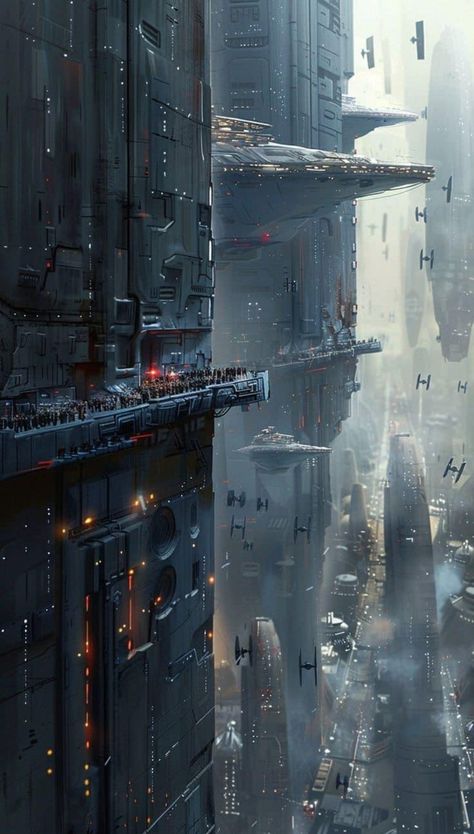 Sci Fi City Concept Art Cyberpunk, Sci Fi Background Landscapes, Scifi Fantasy Aesthetic, Futuristic City Utopia, Dark Cyberpunk, Sci Fi Architecture, Sci Fi Landscape, Star Wars Background, Star Wars Spaceships