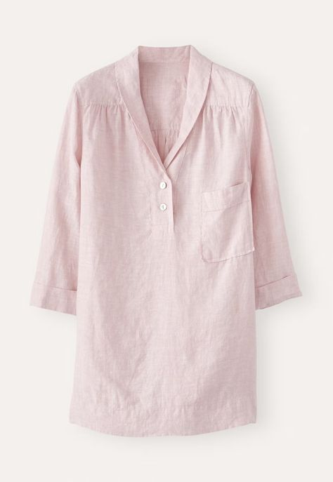 Poetry - Shawl-collar linen tunic Stylish Tunic Tops, Striped Linen Dress, Stylish Tunic, Tunic Style Tops, Dyed Linen, Full Length Dress, Tunic Style, Linen Tunic, Shell Buttons