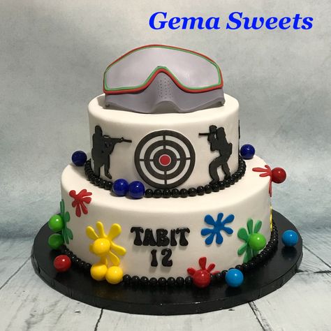 Gellyball Birthday Party Ideas, Gotcha Cake Ideas, Gel Blaster Birthday Cake, Paint Ball Cake Ideas, Paintball Themed Cake, Paintball Party Ideas, Paintball Birthday Cake, Paintball Birthday Party Ideas, Paintball Party Cupcakes