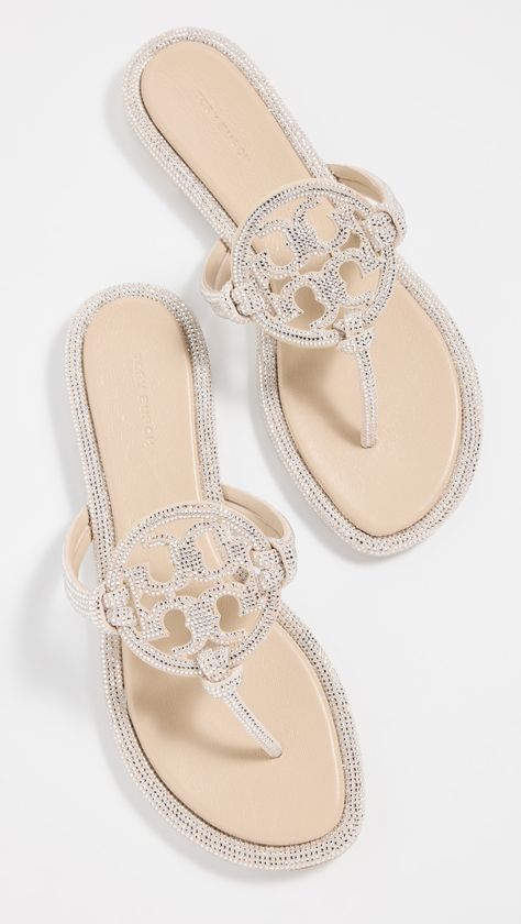 Fast Free Shipping & Free Returns on Tory Burch Miller Knotted Pave Sandals at Shopbop. Shop new arrivals from Tory Burch at Shopbop.com Tory Burch Sandals Sparkly, Pink Tory Burch Sandals, White Tory Burch Sandals, Tory Burch Sandals Outfit, Tory Burch Slides, Pretty Sneakers, Pretty Sandals, Pretty Shoes Sneakers, Cute Shoes Heels