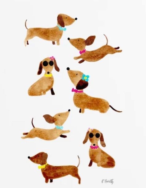 Wiener Dog Watercolor, Weiner Dog Drawing, Weiner Dog Art, Dachshund Painting, Dachshund Pattern, Dachshund Art, Keramik Design, Weenie Dogs, Mini Dachshund