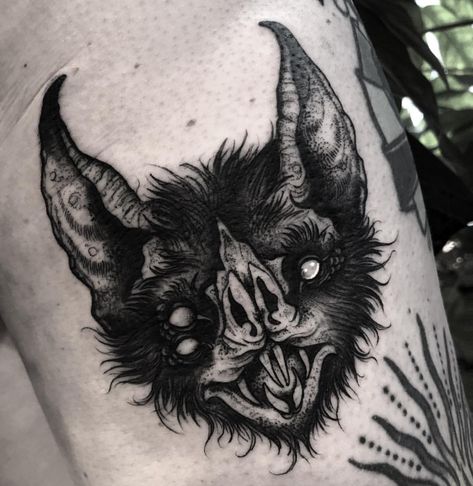 Traditional Bat Face Tattoo, Bat Tattoo Neck, Bat Face Tattoo, Bat Head Tattoo, Bat Neck Tattoo, Vampire Tattoo Ideas, Dark Tattoo Designs, Tattoo Bat, Bat Tattoos