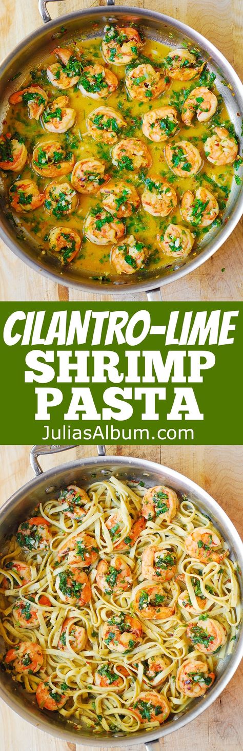 Cilantro-Lime Shrimp Pasta - it's just like shrimp scampi but with cilantro and lime! #SUMMER Pasta Dishes Dairy Free, Cilantro Shrimp, Prawn Pasta, Cilantro Lime Shrimp, Lime Shrimp, Infused Oil, Shrimp Dishes, Shrimp Scampi, Shrimp Pasta