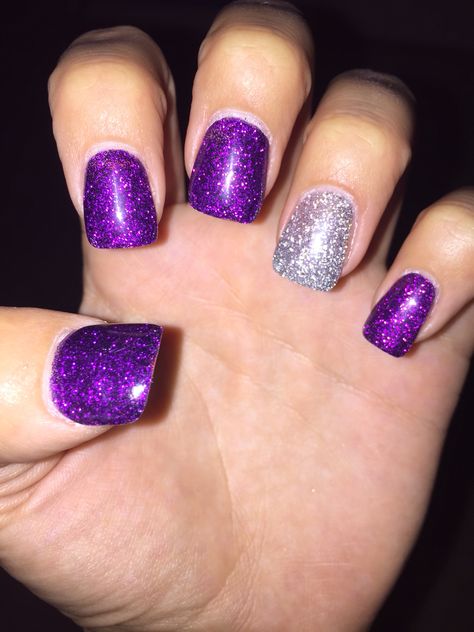 Purple and silver acrylic Nails Purple And Silver, Purple And Silver Nails, Silver Acrylic Nails, Light Purple Nails, Dark Purple Nails, Prom Nails Red, Prom Nails Silver, Silver Nail Designs, Natural Nail Art