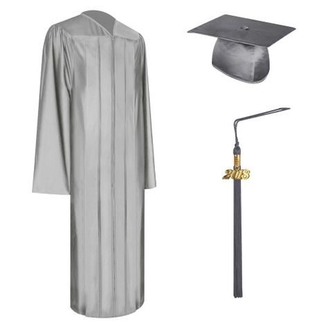 Shiny Silver High School Graduation Cap, Gown & Tassel Graduation Gown And Cap, Christian High School, Graduation Cap And Gown, Graduation Gown, High School Graduation Cap, Tricot Fabric, Silver Fabric, Cap And Gown, Grad Cap