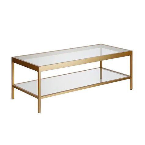 Hailey Home Alexis Brass Metal Modern Coffee Table in the Coffee Tables department at Lowes.com Coffee Table With Shelf, Gold Coffee, Steel Coffee Table, Coffee Tables, Clear Glass, Coffee Table, Brass, Living Room, Coffee