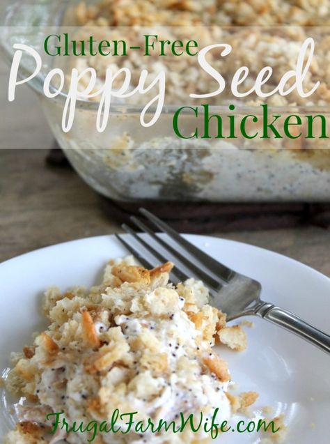 Gluten-free poppy seed chicken. Incredible! And it only takes 5 minutes of active prep time! Poppyseed Chicken Recipe, Poppyseed Chicken, Poppy Seed Chicken Casserole, Poppy Seed Chicken, Gluten Free Main Dishes, Farm Wife, Gluten Free Recipes For Dinner, Gluten Free Dinner, Poppy Seed