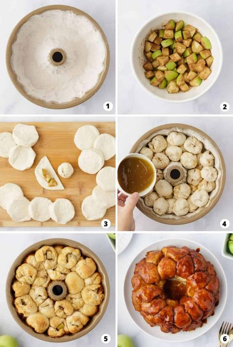 Sugared Apples, Rhodes Bread Dough, Apple Monkey Bread, Rhodes Bread, Rhodes Dinner Rolls, Cinnamon Sugar Apples, Cinnamon Roll Monkey Bread, Bread Dough Recipe, Gooey Caramel