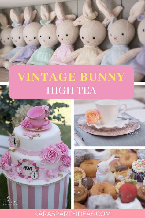 Food For Bunny Themed Party, Bunny Tea Party Birthday, Tea Birthday Cake, Tea Party For Three Year Old, Bunny Third Birthday, Bunny Tea Party, Bunny Favors, Tea Party With Stuffed Animals, White Pallet