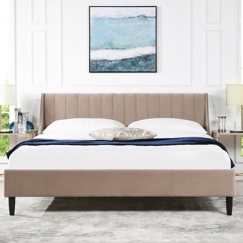 Willow Performance Velvet Channel Tufted Platform Bed - On Sale - Bed Bath & Beyond - 36501062 Aspen Bedding, Headboard Platform Bed, Low Platform Bed, Tufted Platform Bed, Low Profile Platform Bed, Modern Headboard, Bed Platform, Wingback Bed, King Platform Bed