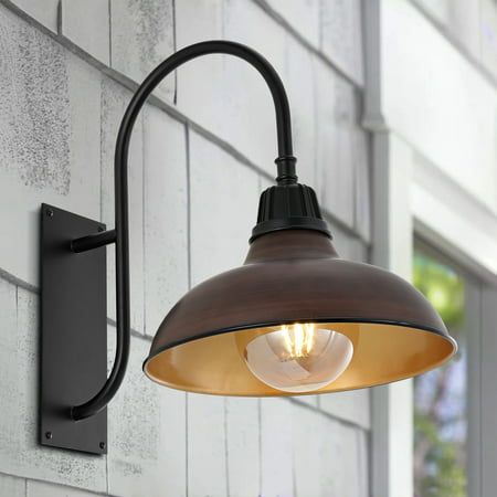 Suitable for indoor or outdoor use in a covered location; our light fixtures work with LED-compatible dimmers  Our farmhouse style wall light adds a vintage look to an outdoor wall, porch, kitchen, or hospitality project)  Eco-friendly 4W LED bulb included  Takes 1 bulb and compatible with TYPE "A" 60W or CFL 13W or LED 9W  Color Temperature: 2700K  CRI: 80 Size: 17.75" x 17.75" x 17.00".  Color: Brown. Outdoor Light Fixture, Country Lighting, Outdoor Barn Lighting, Farmhouse Industrial, Shiplap Wall, Black Outdoor Wall Lights, Metal Wall Light, Farmhouse Porch, Led Outdoor Wall Lights