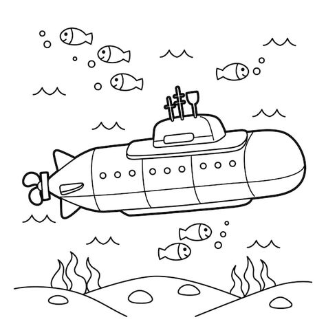 Nuclear submarine vehicle coloring page ... | Premium Vector #Freepik #vector #outline #color-book #line-illustration #line-drawing Submarine Drawing, Nuclear Submarine, Water Drawing, Picture Books Illustration, Hello Kitty Iphone Wallpaper, Art Drawings For Kids, Free Coloring Pages, Free Kids, Book Illustration