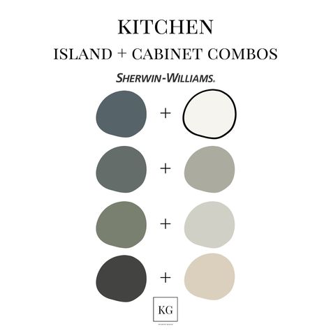 The Sherwin-Williams Kitchen Island and Cabinet Combos Paint Concept Palette is a 17-page digital pdf download. If you are having a hard time deciding on some neutral paint colors for your kitchen island and cabinet combo colors and are looking for some options from an interior designer, this color palette is for you! This is perfect for remodeling, DIY, and home improvement projects!  This download includes: ~ 8 beautiful modern color names (4 combos) and codes hand-selected by a professionally Kitchen Island Colors Sherwin Williams, Two Color Cabinets In Kitchen, Kitchen Island Colors 2024, Floor And Cabinet Combinations, Modern Farmhouse Kitchen Cabinet Colors, Kitchen With Different Color Island, Painting Kitchen Island, Painted Island With Wood Cabinets, 2 Color Kitchen Cabinets Two Tones