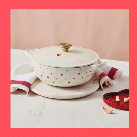 This Adorable Le Creuset Collection Couldn't Be More Perfect for Valentine's Day Spicy Vegetable Soup, Le Crueset, Induction Oven, Gold Knobs, Bakeware Set, Cheese Soup, Enameled Cast Iron, Cast Iron Cookware, Broccoli And Cheese