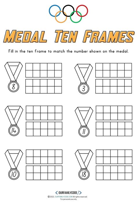 These Olympic medal ten frames math worksheets are a great way to work on basic number facts with a fun Olympic Games twist designed for Preschool, Kindergarten, and 1st grade kiddos! Olympics Worksheets, Ancient Greek Olympics, Math Olympics, Greek Olympics, Preschool Olympics, Number Facts, Conceptual Learning, Olympics Activities, Maths Worksheets