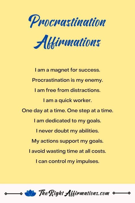 405 Procrastination Affirmations To Get More Done Quicker - The Right Affirmations How To Not Procrastinate Tips, Laziness Affirmations, Affirmation For Procrastination, No Procrastination Vision Board, Clean Affirmations, Subconscious Mind Affirmations, Affirmations For Procrastinators, Cleaning Affirmations, Accountability Affirmations