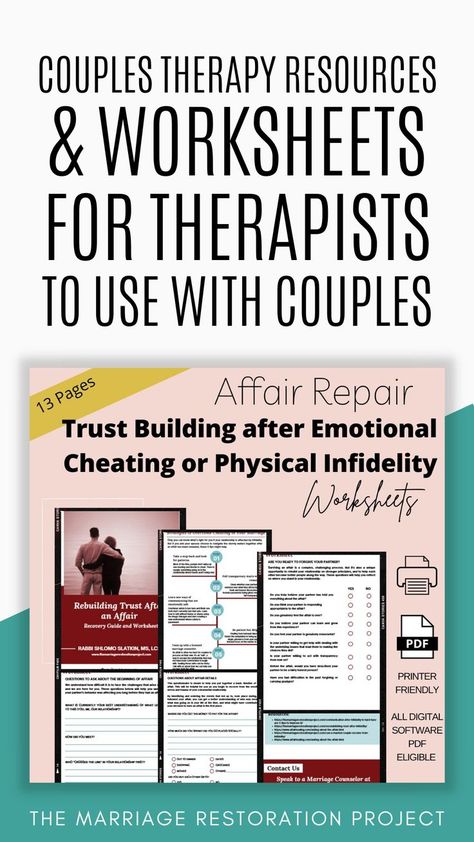 Couples therapy worksheets | Marriage counseling resources for therapists Repair Marriage, Infidelity Recovery, Couples Therapy Worksheets, Relationship Repair, Divorce Counseling, Solution Focused Therapy, Affair Recovery, Couples Therapist, Marriage Counselor