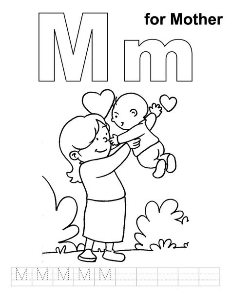 M for mother coloring page with handwriting practice Mothers Day Coloring Sheets, Mothers Day Coloring Cards, Mothers Day Crafts Preschool, Mom Coloring Pages, Kids Handwriting Practice, Mothers Day Coloring Pages, Kindergarten Colors, Mothers Day Pictures, Happy Mother Day Quotes