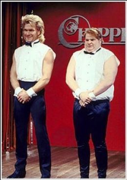 Chippendale's - one of the best episodes of SNL ever.  Not only this skit, there was dirty square dancing and ghost too. Both actors are now in Heaven Best Snl Skits, Lisa Niemi, Snl Skits, Chris Farley, Patrick Swayze, Dirty Dancing, Night Live, Saturday Night Live, Snl