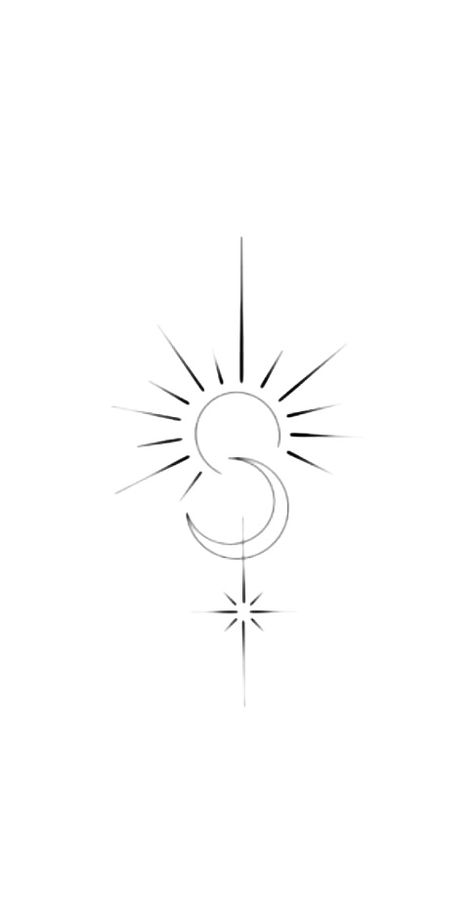 Simple Sun Moon Star Tattoo, Star And Crescent Tattoo, Tiny Sun Moon Star Tattoo, Dainty Sun Moon Star Tattoo, Sunshine And Moon Tattoo, Sun And Crescent Moon Tattoo, Moon Feminine Energy Tattoo, Mother Daughter Moon Tattoos, Aries Leo Tattoo