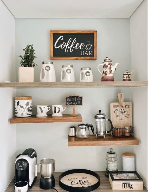 Coffee Bar In Kitchen, Kaffe Station, Bar In Kitchen, Coffee Bar At Home, Bars Ideas, Coffee Bar Ideas Kitchen Counter, Coffee Bar Cart, Kitchen Coffee Bar, Bar At Home