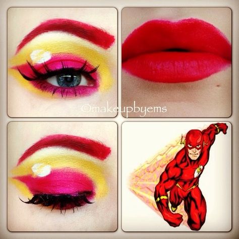 the flash comic look Diy Hero Costumes Women, The Flash Makeup, Flash Makeup, The Flash Comic, Superhero Makeup, Diy Superhero Costume, Flash Comics, The Flash Grant Gustin, Halloween Makeup Pretty