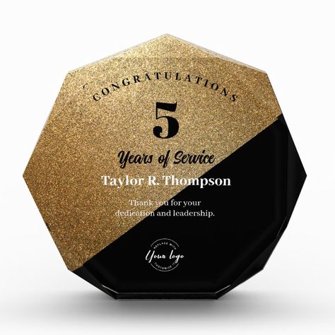 Gold Employee 5 years of service recognition logo Acrylic Award Years Of Service Recognition, Acrylic Awards, Gala Party, Positive Work Environment, Stylish Aesthetic, Timeless Symbol, Work Environment, Acrylic Block, Hard Work