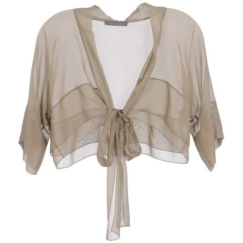 ALBERTA FERRETTI Shrug ($65) ❤ liked on Polyvore featuring tops, khaki, tie belt, cardigan shrug, chiffon shrug, shrug cardigan and short sleeve shrug cardigan Short Shrug, Chiffon Shrug, Short Sleeve Shrug, Cardigan Shrug, Sleeve Shrug, Cardigan Brown, Brown Tops, Tops Short Sleeve, B Fashion