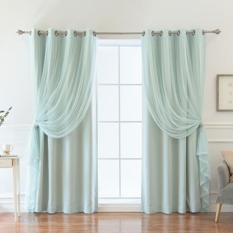 Best Home Fashion Mix and Match Pastel Blackout and Colored Tulle Grommet 4 Piece Curtain Sets Mint Farmhouse Living Room Curtains, Window Curtain Designs, Window Curtains Living Room, Ideas Hogar, Trendy Living Rooms, Curtains Living, Thermal Curtains, Living Room Windows, Home Curtains