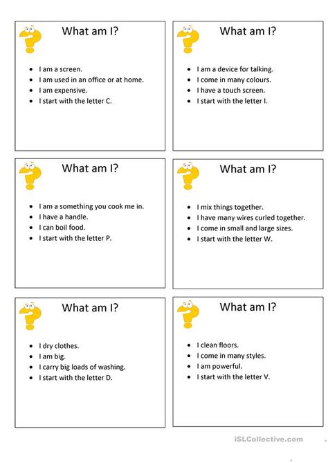 Who Am I Game Questions, What Am I Questions, English Conversation For Kids, Teaching Games, Esl Vocabulary, Teaching Game, English Conversation, Fun Classroom Activities, English Grammar Worksheets