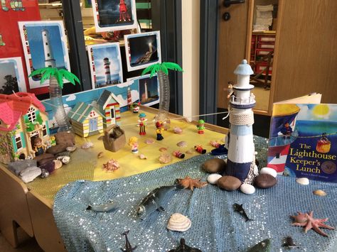 The lighthouse keepers lunch small world play #lighthousekeeperslunch #smallworld #pulley #hamish #mrgrinling #mrsgrinling #lighthouse #earlyyears #eyfs #communicationandlanguage The Lighthouse Keepers Lunch, Jetty Jumping, Seaside Eyfs, Seaside Nursery, Lighthouse Keepers Lunch, Reception Class, Eyfs Classroom, Pirate Crafts, Seaside Theme