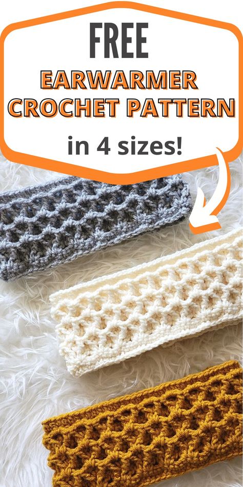 This free crochet pattern for an ear warmer or headband comes in 4 sizes, Toddler, Child, and Woman. Easy, quick, and textured it will keep you warm and toasty. Toddler Ear Warmer Crochet Pattern, Crochet Ear Warmer Size Chart, Crochet Headband For Baby, Simple Crochet Ear Warmer, Quick Crochet Headband Free Pattern, Free Crochet Pattern For Ear Warmers, Earwarmer Crochet Pattern Free, Crochet Toddler Headband Free Pattern, Crochet Toddler Headband