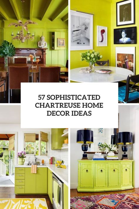 Sophisticated Chartreuse Home Decor Ideas Decorating With Chartreuse, Chartreuse Painted Furniture, Bright Green Interior Design, Yellowish Green Color Palette, Chartreuse Color Palette Living Room, Chartreuse And Pink Bedroom, Black And Chartreuse Decor, Chartreuse And Pink Color Palette, Color Palette Chartreuse