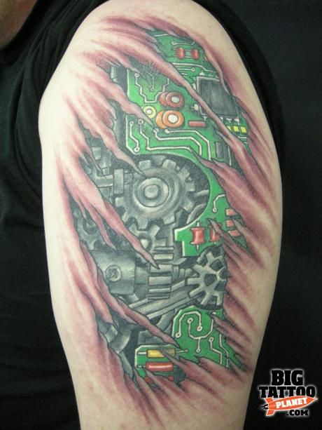 Motherboard and gears tattoo...INSIDE YOU Gears Tattoo, Gear Tattoo, Biomechanical Tattoo, Drawing Tattoo, Head Tattoos, Geek Art, Artist Profile, Skin Art, Motherboard