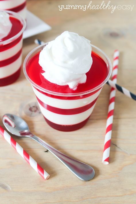 Layered Jell-o Cups White Jello Recipe, White Jello, Recipe With Condensed Milk, Christmas Jello, New Years Eve Dessert, Jello Recipe, Jello Dessert, Layered Jello, Jello Cups