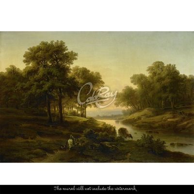 Sunset By The River Wallpaper, wall mural - ColorayDecor.com 19th Century Landscape, Forest Mural, Scene Wallpaper, Forest Photos, Painting Photography, Romantic Scenes, Male Artist, Mural Design, Background For Photography