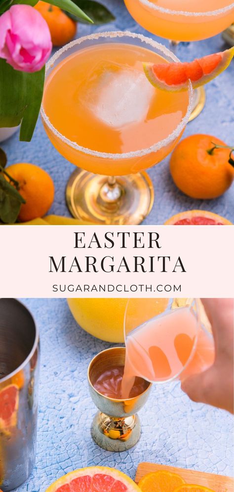 Bright, floral, and filled with citrus grapefruit and tangerine flavors, this Easter Margarita is the ultimate spring drink! Easter Margarita Recipes, Spring Margarita Recipes, Easter Margarita, Easter Cocktails Recipes, Easter Cocktail Recipes, Easter Cocktail, Easter Drink, Easter Cocktails, Tangerine Juice