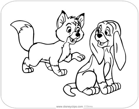 Coloring page of Tod and Copper from Disney's The Fox and the Hound #disney, #thefoxandthehound, #coloringpages Fox And The Hound Todd And Copper, Fox And Hound Drawing, Fox And The Hound Coloring Pages, Fox And The Hound Drawing, Fox And The Hound Tattoo, Colouring Disney, Hound Tattoo, Fox And Hound, Disney Sleeve