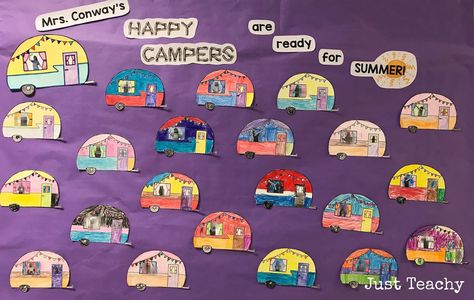 Happy Camper Bulletin Board Display, Camping Classroom Theme, www.JustTeachy.blogspot.com Camper Bulletin Board, Camping Theme Art, Camping Bulletin Boards, Cute Bulletin Boards, Camping Classroom, Camping Theme Classroom, Preschool Bulletin, Preschool Bulletin Boards, Back To School Bulletin Boards