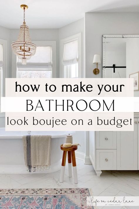 Revamp your bathroom affordably with our chic and budget-friendly decor ideas. Explore creative ways to incorporate stylish Bathroom Decorating Trends that suit your taste and wallet. Small Bathroom Traditional Decor, Decorating Double Sink Bathroom, Hall Bathroom Ideas Decor, Magnolia Homes Bathroom Ideas, Diy Master Bath Remodel On A Budget, Small Master Bath Makeover, How To Style Bathroom, Primary Bathroom Decor, Decorating Ideas For The Home Bathroom