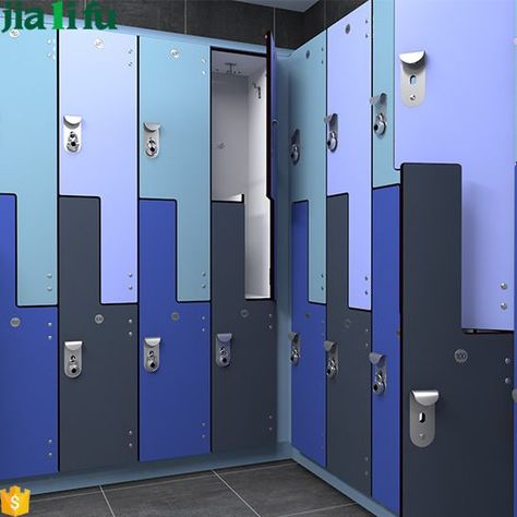 For those who cant get satisfactory color in their life, this bright, cheerful locker design is for you. The trick to making your locker luminous without going overboard is to pick one main color. For example, we used 60 percent teal decor, though the long-lasting 40 percent was balanced bearing in mind supplementary shiny hues. This will add a cohesive still fun look to any drab locker. #schoollockerbank Wall Locker, Key Locker, Wood Lockers, Compact Laminate, Wardrobe Wall, Kids Salon, Employee Lockers, Locker Designs, Teal Decor