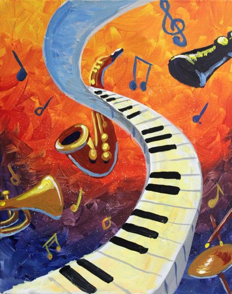 Jazz Music Art, Music Art Painting, Paint Board, Hibiscus Tree, Instruments Art, Retro Kunst, Music Drawings, Nostalgic Art, Music Painting