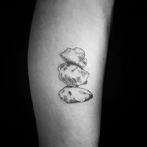 Rock Tattoo Ideas Stones, Rock Stack Tattoo, Rock Bottom Tattoo, Cribbage Tattoo, Rocks Tattoo Stone, Stone Tattoo Ideas, Rock Tattoo Nature, Pebble Tattoo, Cairn Tattoo