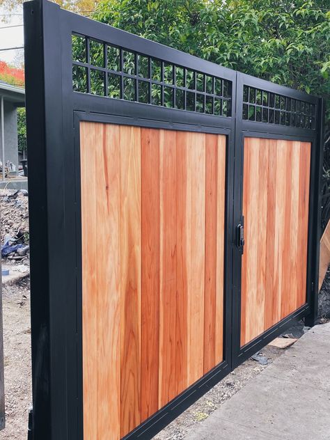 Gates | Fences | Doors | Railings | Fabrication & Installation | Welding Services House Front Gate, Metal Fence Gates, Wooden Gate Designs, Metal Gates Design, Wood Gates, Wooden Gates Driveway, Backyard Gates, Timber Gates, Gate Designs Modern